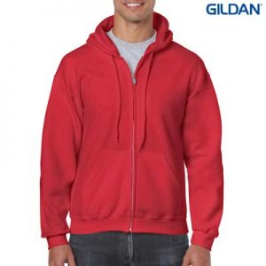 The Gildan Adult Full Zip Hooded Sweatshirt is a 50% cotton, 279gsm hoodie. S - 3XL. 8 colours. Great branded zip hoodies from Gildan.
