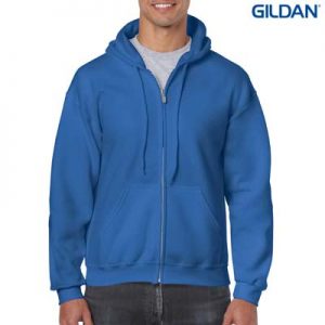 The Gildan Adult Full Zip Hooded Sweatshirt is a 50% cotton, 279gsm hoodie. S - 3XL. 8 colours. Great branded zip hoodies from Gildan.
