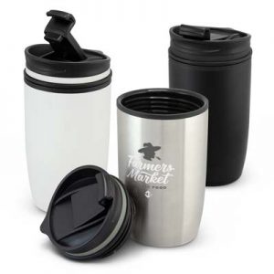 The TRENDS Vento Double Wall Cup is a 300ml double wall coffee cup with stainless steel outer wall. 3 colours. Great branded double wall drinkware.
