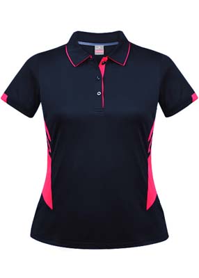 The Aussie Pacific Ladies Tasman Polo is a 150gsm, driwear polyester polo shirt.  Mens and Kids available.  32 colours.  Great branded polos from Aussie Pacific.