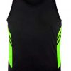 N311102363 Aussie Pacific Kids Tasman Singlet – Black/Neon Green
