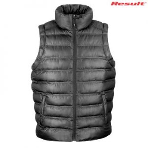 The Result Urban Mens Snowbird Hooded Vest is a relaxed fix puffer vest.  S - 5XL.  Black or Navy.  Great branded puffer vests from Result.