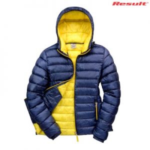 R194F Result Urban Ladies Snowbird Hooded Jacket - Navy/Yellow The Result Urban Ladies Snowbird Hooded Jacket is a relaxed fit, nylon puffer jacket. 5 colour options. S - 3XL. Great branded puffer jackets from Result.