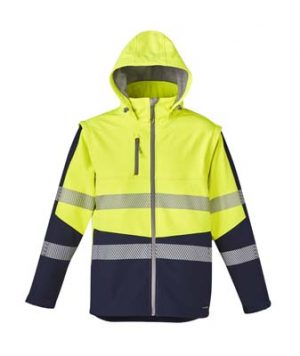 The Syzmik Streetworx 2 in 1 Stretch Softshell is a bonded polyester, 330gsm softshell jacket.  2 colours. XXS - 7XL.  Great hi vis softshells and workwear from Syzmik.