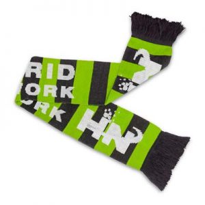 The TRENDS Fairbanks Custom Knitted Scarf is a fully customised jacquard knitted acrylic scarf with tassels. Great custom branded scarves for all occasions.