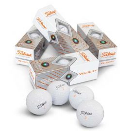 The Titleist Velocity Golf Balls are aerodynamically engineered golf balls.  Boxes of 3 in a box of 12.  White balls.  Great branded golf balls brought to you by TRENDS.