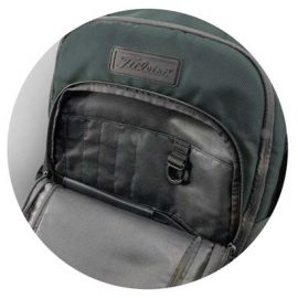 The Titleist Players Backpack is a superior, functional bag from a brand with a great reputation.  Charcoal.  Embroidery available.  Great branded golf backpacks.