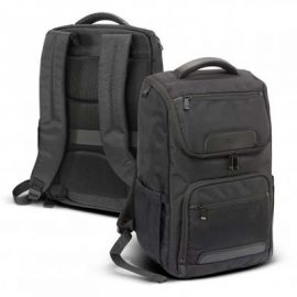 The Swiss Peak Voyager Laptop Backpack is a smart corporate backpack, with large compartment and 2 slip pockets.  Embroidery available.