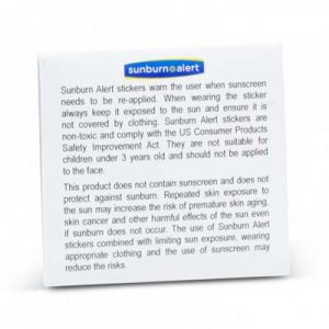 The TRENDS Sunburn Alert stickers are a pack of 4 stickers that alert when sunscreen needs to be reapplied. Full colour branding on packaging.