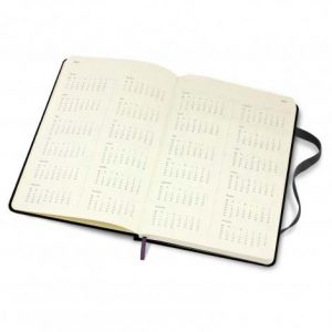 The Moleskine 2022 Planner is a weekly planner. 2 page spread per week - days of week and lined page. A5 Planner. Branded with your logo.
