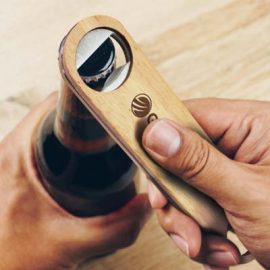The TRENDS Napa Bottle Opener is a classic stainless steel bottle opener with rubberwood casing.  Laser engraving or printing available with your logo.