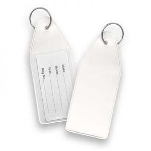 The TRENDS Vinyl Key Tag is a flexible vinyl key tag with card insert. Great for vehicle companies. Branding on front. Check out our other key ring options here