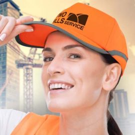 The TRENDS Flash Hi Vis Cap is a 5 panel, polyester, high visibility safety cap with reflective piping.  Yellow or Orange.  Great branded hi viz caps.