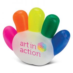 111941 TRENDS Handy Highlighter The TRENDS Handy Highlighter is a novel hand shaped highlighter set. 5 mini highlighters included. Great custom stationery for your workplace and promotion.