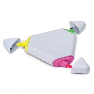 The TRENDS Trimark Highlighter is a trio of highlighters in a triangular set.  3 highlighters - yellow, green, pink.  Great branded custom stationery.
