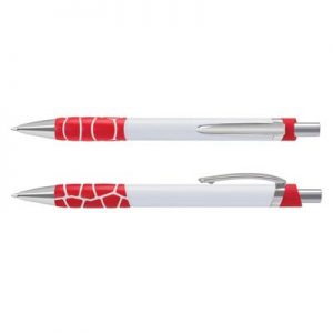 The TRENDS Zola Pen is a retractable platic ball pen with unique, patterned soft touch grip. 6 colours. Black Ink. Chrome accents.