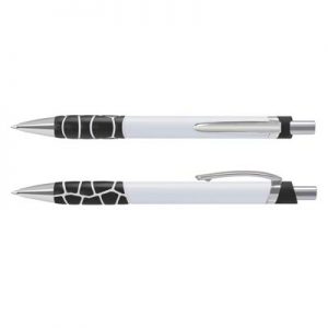 The TRENDS Zola Pen is a retractable platic ball pen with unique, patterned soft touch grip. 6 colours. Black Ink. Chrome accents.