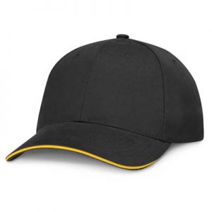 The TRENDS Swift Cap Black is a premium quality, structured 6 panel cap.  Brushed Heavy cotton.  Contrast sandwich trims. 8 colours