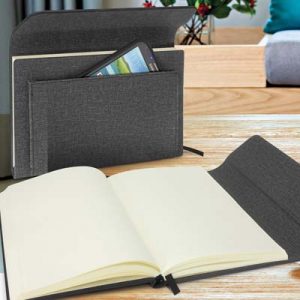 The TRENDS Stanford Notebook is an outstanding medium size notebook with large pocket on front.  Debossing or print available. 