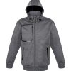 The Mens Oslo Jacket is a 65% polyester/35% cotton bomber style jacket with a removable hood. Grey Black colour. Sizes S - 3XL.