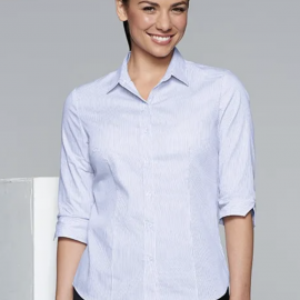 The Aussie Pacific Henley Lady Shirt 3/4 Sleeve is a 65% polyester/35% cotton striped ladies shirt. Available in 3 colours. Sizes 4 - 26.