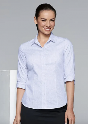 The Aussie Pacific Henley Lady Shirt 3/4 Sleeve is a 65% polyester/35% cotton striped ladies shirt. Available in 3 colours. Sizes 4 - 26.