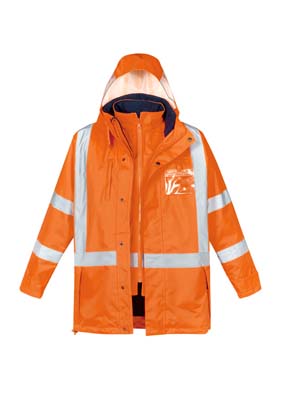 The Syzmik Mens Hi Vis X Back Taped 4 in 1 Waterproof Jacket is a oxford polyester jacket with mesh jacket lining and a polar fleece vest lining.