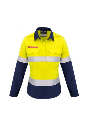 The Syzmik Womens FR Closed Front Hooped Taped Spliced Shirt is a 93% Meta-Aramid, light weight shirt. Available in 2 colours. Sizes 8 - 24.