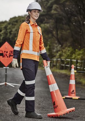 ZW730_Talent_01_fwp79Nj The Syzmik Womens TTMC-W17 Drill Work Shirt is a 100% cotton twill, mid weight shirt. Available in Orange/Navy. Sizes 8 - 24.