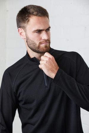 MW03U_Zip-Adults-Merino_3- The Unlimited Edition Zip Mens Merino Sweater is a 100% merino wool sweater with a half zip. Available in Black. Sizes 3XS - 3XL, 5XL.