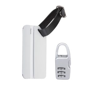 The Catalogue Combination Lock & Luggage Tag are perfect for travelling to ensure your luggage is secure and named. Available in silver.