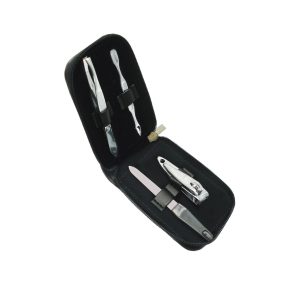 1377-manicure-set-open The Catalogue Manicure Set is an imitation leather zip pouch with 4 manicure tools included. Available in Black with White stitching.