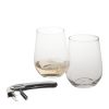 The Catalogue Wine Glass Set has 2 stemless wine glasses and a waiters friend. Gift box included. Perfect for a gift or travelling set.