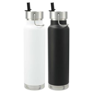 The Catalogue Thor Copper Vacuum Bottle with Straw is a double walled, stainless steel bottle. Screw on lid, straw and hand loop.
