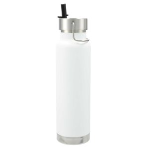 The Catalogue Thor Copper Vacuum Bottle with Straw is a double walled, stainless steel bottle. Screw on lid, straw and hand loop.