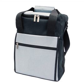 The Catalogue Six Bottle Cooler Bag is a woven polyester with multiple compartments. Holds up to 6 bottles. Available in Grey/Black.