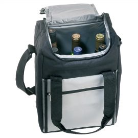 The Catalogue Six Bottle Cooler Bag is a woven polyester with multiple compartments. Holds up to 6 bottles. Available in Grey/Black.