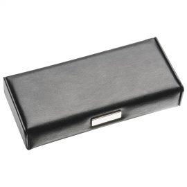 The Catalogue Leather Look Pen Box is a double pen box with silk lining and a magnetic closure. Available in leather look black.