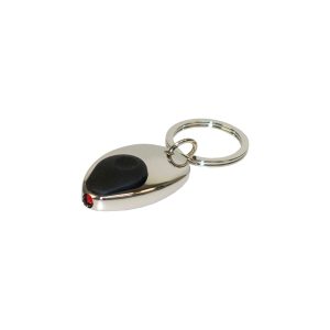 The Catalogue Keyring With Torch is a metal, chrome key ring with cell battery powered torch. Gift box included.