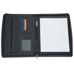 The Catalogue A4 Zippered Compendium is a Koskin leather-look compendium with zippered closure. Multiple pockets and holders.