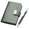 The Catalogue Split Leather Jotter is an A6 jotter pad with a titanium coloured cover. Includes Black ink pen. Snap closure.