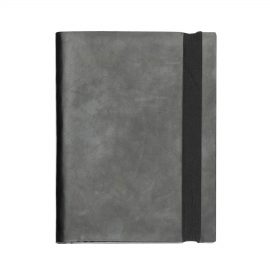 The Catalogue A6 Jotter has a bonded leather cover with spiral bound writing pad. Elastic closure. Pen loop.