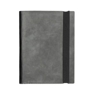 The Catalogue A6 Jotter has a bonded leather cover with spiral bound writing pad. Elastic closure. Pen loop.