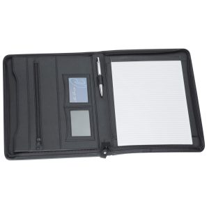 The Catalogue A4 Zippered Compendium is an imitation leather compendium with zippered closure. Multiple pockets and holders.