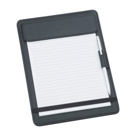The Catalogue A5 Leather Look Jotter is a black leather-look jotter with writing pad, pen loop and elastic holder.