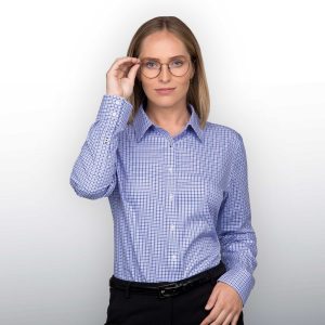The Catalogue Barkers Stamford Check Shirt – Womens is a 100% cotton shirt. Tapered fit. Available in Navy/Blue/White. Sizes 8 - 20.