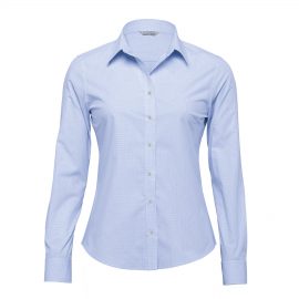 The Catalogue The Broadway Check Shirt - Womens is a 65% polyester/35% cotton shirt. Tapered fit. Available in Sky/White. Sizes 8 - 26.