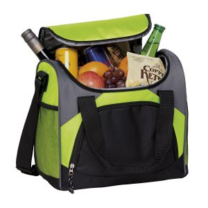 bistro-cooler_lime_black_grey-lifestyle The Catalogue Bistro Cooler is a ripstop polyester cooler with multiple pockets. Adjustable shoulder strap. Available in 4 colours.