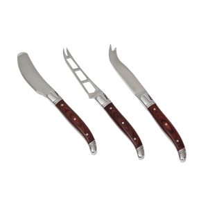 The Catalogue Bordeaux Cheese Knife 3 pcs Set stainless steel/wood set in a black gift box. Includes 3 knives.