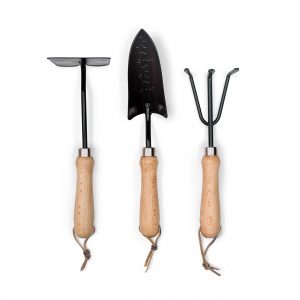 The Catalogue Dig It Garden Box is a natural pine wood box with a 3 piece garden set. Includes a cultivator, spade trowel and soil hoe.